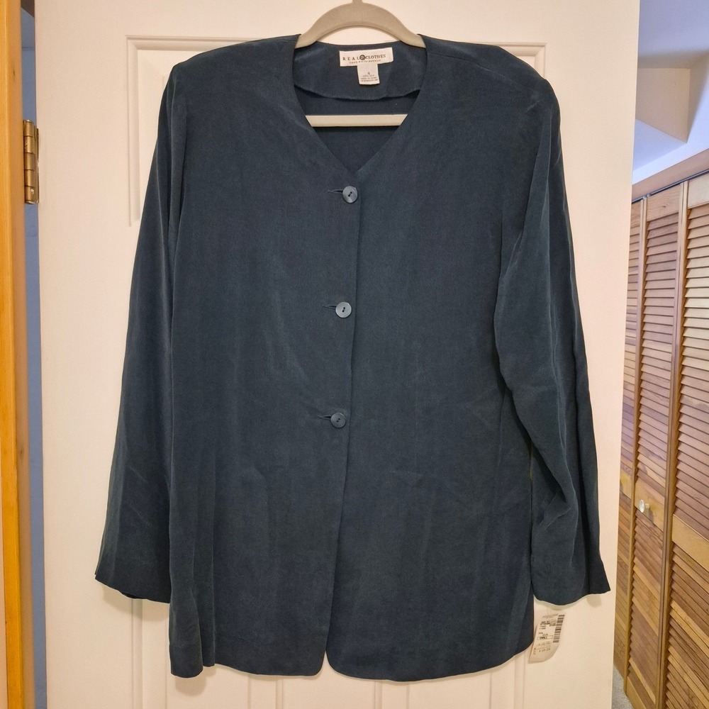 Real Clothes Saks Fifth Avenue Womens Silk Button Front Blouse Teal Small NWT